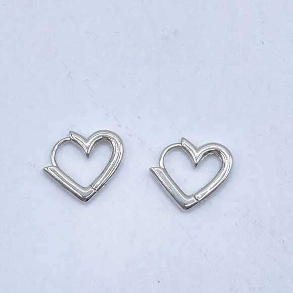 925 Sterling Silver Forever Heart-Shaped Hoop Earrings - Picture 1 of 6